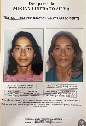 Kátia Liberato/Arquivo Pessoal Cartaz sobre o desaparecimento de Mirian Liberato, em 1999