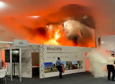 BELÉM - 20/11/2025 -Incêndio em pavilhão da COP30. Foto: Reprodução de vídeo.
