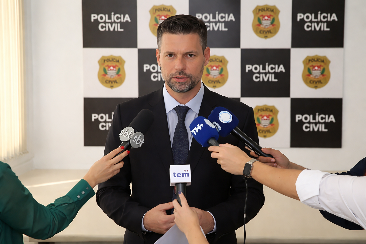 Delegado explica à imprensa as conclusões preliminares das investigações - Foto: Reprodução (editada)