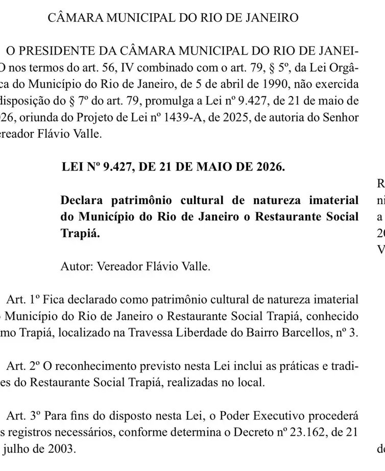 Rio de Janeiro (RJ), 22/05/2026 - FOTO DE ARQUIVO -  O restaurante Trapiá é declarado patrimônio imaterial do Rio de Janeiro. Foto: Tânia Rêgo/Agência Brasil