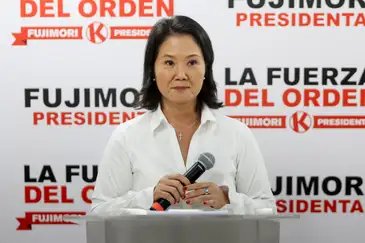 Peru's presidential candidate Keiko Fujimori attends a press briefing as the vote count in the country's general election continues for a fourth day, in Lima, Peru April 15, 2026. REUTERS/Stifs Paucca