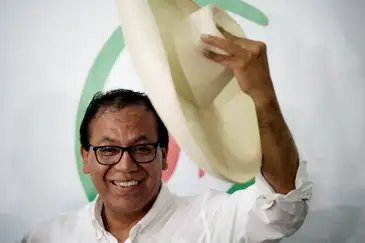 Peruvian presidential candidate Roberto Sanchez of the Together for Peru party attends a press conference as the electoral authority is expected to confirm the name of Keiko Fujimori’s rival ahead of the June 7 runoff, in Lima, Peru, April 16, 2026. REUTERS/Angela Ponce     TPX IMAGES OF THE DAY