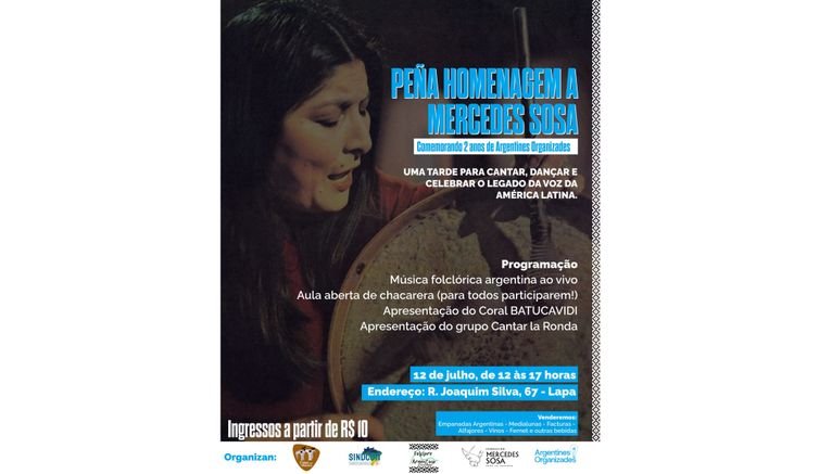 Divulgação/Casa com a Música 10/07/2026 - Rio de Janeiro - Migrantes latinos no Rio homenageiam a cantora argentina Mercedes Sosa. Foto: Divulgação/Casa com a Música