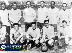 A equipe do Uruguai, primeira campeã mundial após vencer, de virada por 4 X 2, a seleção argentina - Foto: Reprodução